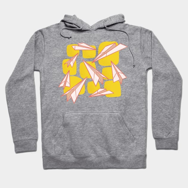 Midcentury Paper Airplanes on Yellow Hoodie by Carabara Designs